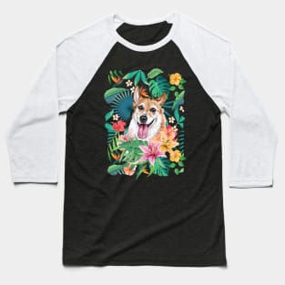 Tropical Red White Corgi 2 Baseball T-Shirt